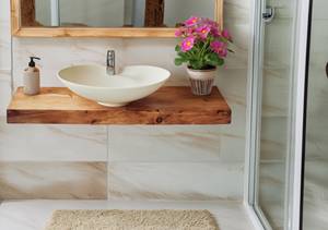 Étagère de salle de bain flottante en bois massif naturel avec lavabo mural intégré, meuble sous-évier en bois gain de place - Product Image 2