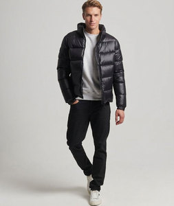 Men's <b>Black</b> <b>Fleece</b> Jacket Stand Collar Zipper Closure Windproof Winter Formal Coat Thick Polyester Fiber Filled Front Printed - Product Image 4