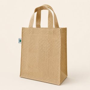Sac cadeau en jute personnalisé pour Noël, imprimé étoiles dorées en lurex, réutilisable, 21x25.5x10.5cm, vente en gros, fabricant OEM, marque privée, B2B - Product Image 5