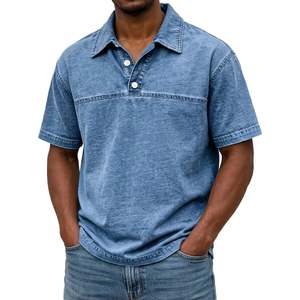 เสื้อโปโลผู้ชายสั่งทำโลโก้ขายส่ง ผ้าคอตตอน/โพลีเอสเตอร์ผสม ย้อมสีแบบแอซิดวอช ถักทอ 220 GSM เสื้อยืดโอเวอร์ไซส์ แขนสั้น สไตล์วินเทจ - Product Image 1