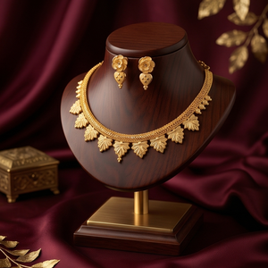 Divyoro-Conjunto de collar gargantilla chapado en oro para mujer, longitud ajustable, pendientes con patrón de hojas, joyería clásica para fiesta de boda Orissa - Product Image 2