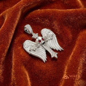Collier pendentif en argent sterling 925 avec moissanite, motif aile d'ange, croix, crâne, bijoux de mode pour femmes et hommes, style joaillerie fine de New York - Product Image 3