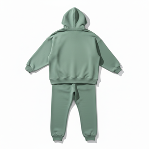 เสื้อสเวตเชิ้ตมีฮู้ดสีเขียวแบบยูนิเซ็กซ์และกางเกงวอร์มขายาวสีพื้นลำลองสำหรับฤดูใบไม้ร่วง ผ้าฝ้าย 100% ทรงหลวม - Product Image 5