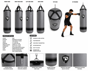 Sac d'entraînement de boxe en cuir durable, robuste et léger, gris et noir, avec fermeture éclair, pour adultes, garantie de 2 ans - Product Image 6