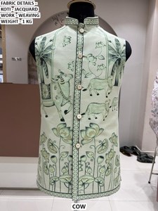 รอยัล นัวร์ ซาเฟด โคติ แจ็คการ์ด เสื้อคุร์ตาผู้ชายแบบดั้งเดิม แห้งเร็ว ใส่ได้ทุกฤดู ทรงปกติ เหมาะสำหรับงานปาร์ตี้ - Product Image 3