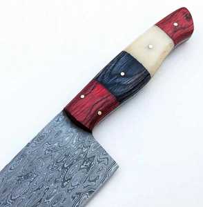 Couteau de chef artisanal OEM en acier Damas Raindrop avec pointe en goutte de pluie, 30,5 cm, manche en bois de Pakka rouge et os blanc - Product Image 5