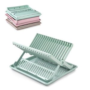 Scolapiatti pieghevole in plastica con vassoio per piatti e utensili da cucina, design moderno e minimalista - Product Image 1