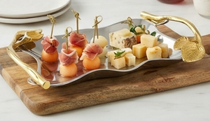 Plateau de service en acier inoxydable de qualité supérieure avec poignées en feuille d'or, finition métallique polie, parfait pour un usage résidentiel, les restaurants et les événements - Product Image 3