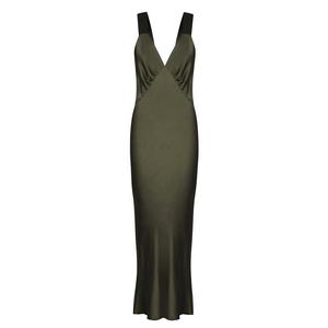 Women Solid Breathable Silk Sheath Backless Criss-cross Fitted Wide Straps V Neck Maxi Dresses Sundress Vintage Summer - Product Image 2