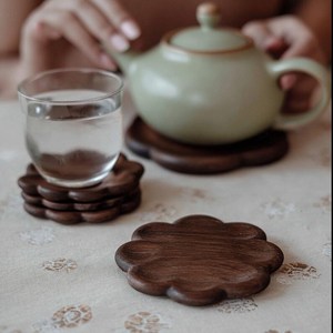 Flower design simple coaster with acacia wooden handmade tea coaster <b>table</b> ware restaurant by TIMELESS CRAFT - Product Image 2