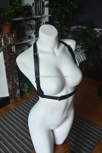 Female Unisex Upper Chest <b>Harness</b> In Soft Black Sewn <b>Leather</b> Accessory LWH-0056 - Product Image 5