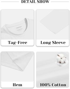 Camiseta de Hombre 2026, Blanca, Manga Larga, Cuello Redondo, Corte Regular, Color Sólido, Tejida, 100% Algodón, Diseño Personalizado, ODM, OEM - Product Image 6