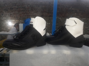 Black and White Leather Racing <b>Boots</b> Custom made Ankle High Motorbike <b>Boots</b> - Product Image 2