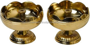 Brass Gold-Plated Modern Religious Diya Petal Design Gift Set of 2 for <b>Home</b> <b>Temple</b> Corporate Use - Product Image 4