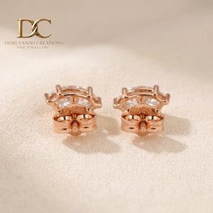 Boucles d'oreilles solitaires en or rose massif 14 carats avec diamant de laboratoire taille marquise pour femme, bijoux fins de luxe minimalistes pour mariage - Product Image 4