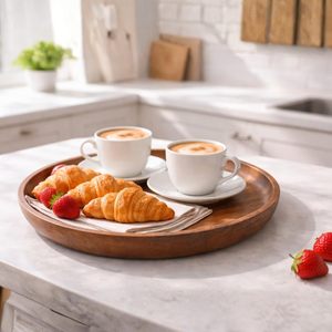 KHATI HOUSE Plato Redondo para Servir de Madera de Acacia |   Diseño de Flores Pintado a Mano |   Ecológico y Duradero |   8 Pulgadas - Product Image 5