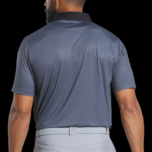Polo de golf pour homme avec logo personnalisé, manches courtes, tricoté, de haute qualité, gris menthe à carreaux, polo de performance - Product Image 5