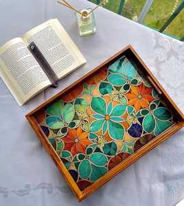 Nouveau plateau rectangulaire en émail imprimé bois tendance, ustensile de cuisine moderne et plateau de service pour restaurant, plateau décoratif en bois par UO - Product Image 1