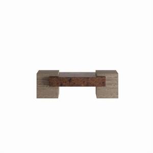Banco Artesanal de Travertino Beige y Madera de Burl, Muebles Contemporáneos de Piedra y Madera, Decoración de Hogar de Lujo Hecha a Mano - Product Image 2