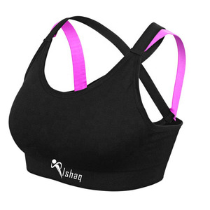 Soutien-gorge de sport noir pour femme, bretelles racerback, col rond, maintien élevé, vêtement de fitness, couleur unie, respirant, séchage rapide, sans couture - Product Image 1