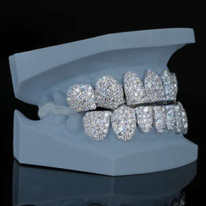 ZAWO HOUSE Bijoux corporels, Grillz dentaire unisexe personnalisé style Hip Hop avec sertissage mosaïque, en Argent sterling 925 et Moissanite VVS1 - Product Image 3