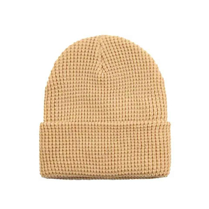 Classic Beige Waffle <b>Knit</b> 100% Acrylic Beanie <b>Hat</b> Soft Stretch Cuffed Winter <b>for</b> <b>Men</b> and Women Everyday Casual Wear - Product Image 1