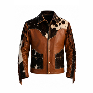 Chaqueta de Cuero Personalizada con Flecos Estilo Vaquero Occidental para Hombre, Diseño Vintage con Paneles de Piel de Vaca, para Motociclistas y Uso en el Rancho - Product Image 2