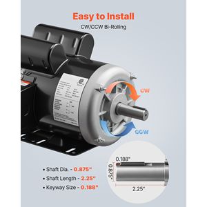 Motor Eléctrico de 5 HP, 3450 RPM, Motor para Compresor de Aire, Rotación CW/CCW, Diámetro del Eje de 0.875'', Longitud del Eje de 2.25'', Torque de 10.14 N.m, 60Hz - Product Image 4
