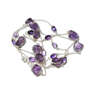 Collar de Cadena Largo de Plata de Ley con Amatista Natural, Hecho a Mano, Estilo Bohemio, Certificado por Terceros, con Cristal de Destaque - Product Image 3