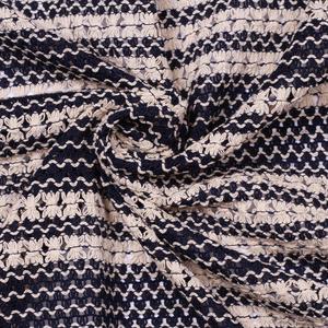 Tissu en dentelle de coton indien à la mode, respirant et léger, rayé bleu marine et beige, pour la confection de robes et de dupattas pour filles - Product Image 2