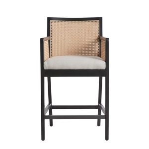 Silla de Bar Wilvo de Madera de Teca Sólida con Reposabrazos Fijos de Ratán, Diseño Moderno, Estilo Contemporáneo, Base de Metal, Muebles para Bar en Casa - Product Image 3