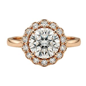 Classic Halo Diamond Engagement <b>Ring</b> Rose Gold Brilliant Round Cut Cluster Accent Modern Luxury Bridal <b>Fine</b> Jewelry Gift - Product Image 1