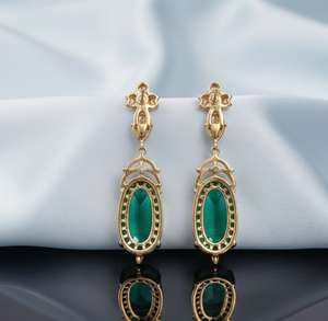 Green Hydro CZ Earrings 5 Inch 18g 925 Sterling <b>Silver</b> 18K Gold Plated <b>Wedding</b> Party Wear At Wholesale Price - Product Image 4