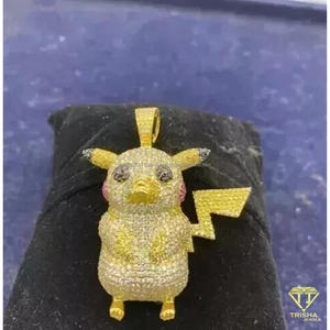 Collier Hip Hop en argent sterling 925 plaqué or avec pendentif Pikachu dessin animé serti de diamants Moissanite - Product Image 2