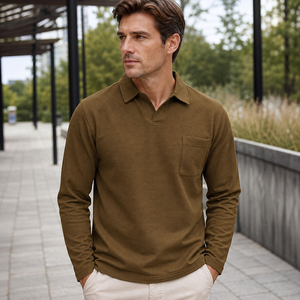 New <b>Men's</b> <b>Grandad</b> <b>Shirt</b> Long Sleeve -Neck Slim Fit Golf <b>Shirts</b> Solid 100% Cotton Terry Breathable Casual Outdoor - Product Image 3