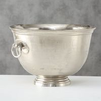 Seau à champagne antique en argent avec poignées en anneau, refroidisseur à vin vintage en métal, seau à glace de luxe sur piédestal pour la décoration de bars et d'hôtels