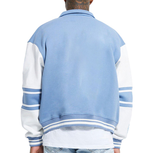 <b>Men's</b> Light Blue <b>White</b> Turn-down Collar Button Closure Casual Winter Hooded Varsity <b>Jacket</b> Polyester/Cotton Filled - Product Image 4