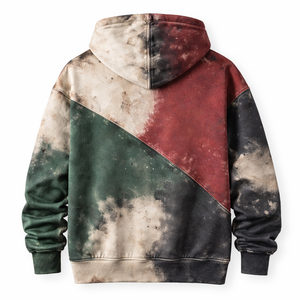 Sweat à capuche oversize zippé en molleton 100 % coton, imprimé numérique, effet vieilli, blocs de couleur, délavé à l'acide, style streetwear pour homme - Product Image 2