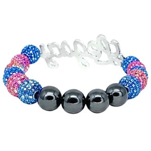 Bracelet extensible perlé noir, rose et bleu roi avec breloque lettre en cristal et strass, accessoire de mode pour femme - Product Image 2