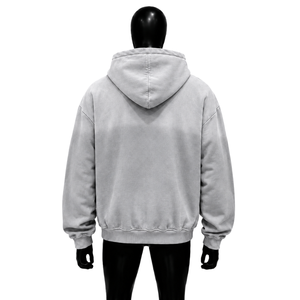 เสื้อฮู้ดดี้พรีเมียมสีเทาอ่อนสไตล์สตรีทแวร์ลายหัวใจพร้อมซิปสำหรับผู้ชาย เสื้อฮู้ดดี้โอเวอร์ไซส์พิมพ์ลายหัวใจ ซิปด้านหน้า แต่งลายปักแบบลำลอง - Product Image 2