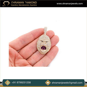 SHRAMAN DIAMOND Joyería Fina de Moda, Plata 925, Colgante Personalizado con Cara de Gorila de Dibujos Animados, Estilo Hip Hop, Diamante Cultivado en Laboratorio - Product Image 1