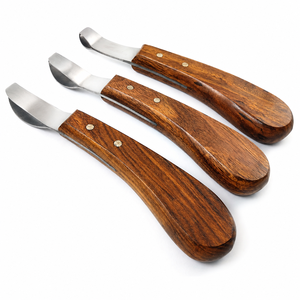 3 <b>Set</b> Hoof Knife <b>Wooden</b> Handle Horse Claws Knives Farrier Tools Equine Veterinary Instruments for Animal Grooming - Product Image 2