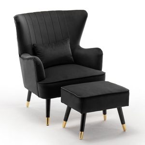 Modern <b>Wing</b> with Footstool for Living Room, Bed Room, Hallway (<b>Black</b>) - Product Image 2