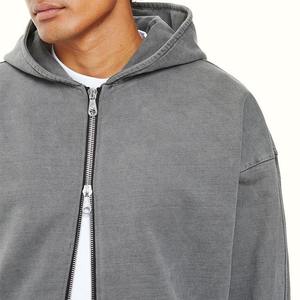 Sudadera con capucha para hombre, 100% algodón, con logo personalizado, hombros caídos, estilo oversize, peso pesado, con doble cremallera - Product Image 6