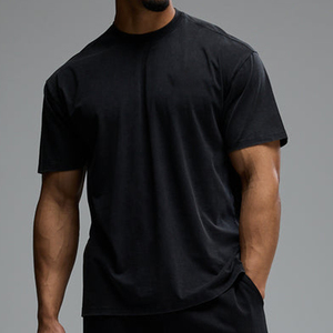 Camiseta de Manga Corta para Hombre, Cuello Redondo, Algodón Negro, Corte Regular, Color Sólido, Transpirable, Tejido Liso - Product Image 3