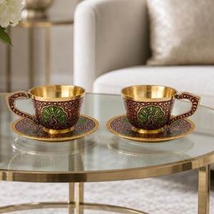 Decorative Brass <b>Cup</b> and <b>Saucer</b> Set with Intricate Detailing for Gifting Drinking Home Decor - Product Image 4
