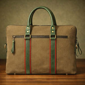 Porte-documents classique en toile pour ordinateur portable, couleur olive, sac de bureau professionnel durable avec poignées en cuir, bandoulière, grande capacité - Product Image 6
