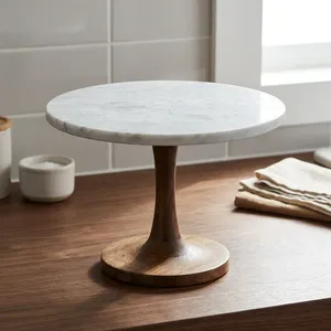 Modern <b>Round</b> <b>Marble</b> Top <b>Coffee</b> <b>Table</b> With Wooden Base Handmade Living Room Furniture - Product Image 4