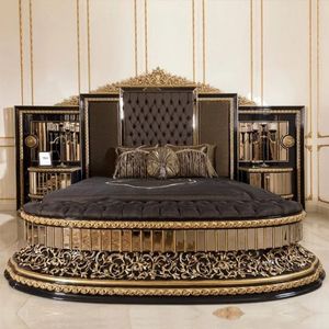 Hot Sale Traditional Luxury Royal Black <b>Gold</b> Curved Bedroom Set Tufted Mahogany Velvet Upholstered <b>Bed</b> <b>Frame</b> Hand Carved Solid - Product Image 1