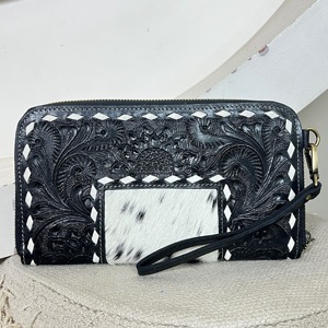 Bolso mini de moda con diseño de girasol negro, de cuero genuino de vaca, hecho a mano, con cremallera y estampado, para uso diario de mujer. - Product Image 2